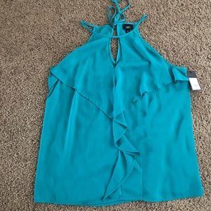 Woman’s Teal Keyhole Ruffle Tank